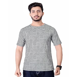Round Collar Cotton Poly Striped Printed T