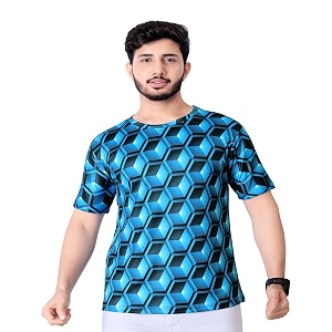 Round Collar Cotton Poly Striped Printed T