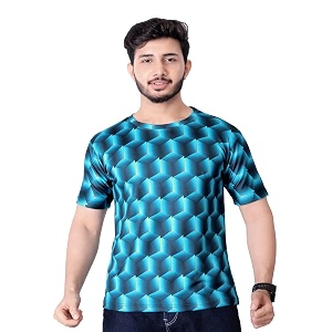 Round Collar Cotton Poly Striped Printed T