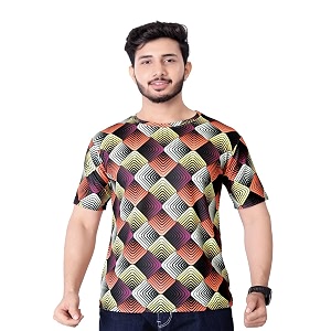 Round Collar Cotton Poly Striped Printed T
