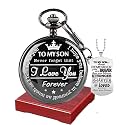 Udaney My-Son Pocket Watch - Engraved Gift for Him, Graduation Gift for Men with Box and Necklace Chain