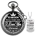 Udaney My-Son Pocket Watch - Engraved Gift for Him, Graduation Gift for Men with Box and Necklace Chain