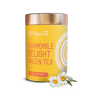 udyan tea chamomile delight green tea 50g 25 cups  natural loose leaf green tea with chamomile  reduces stress amp promotes sleep