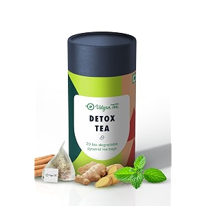 udyan tea detox herbal whole leaf tea- 20 pyramid tea bags  with green tea ginger tulsi amp spearmint  removes toxins amp boosts immunity