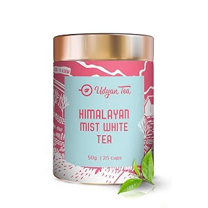 udyan tea himalayan mist white tea  fresh loose leaf white tea for healthy skin  handcrafted with sweet rose amp botanical notes  antioxidant-rich  whole leaf tea- 50g