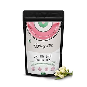 udyan tea jasmine jade green tea - premium whole leaf with fresh jasmine buds  boost immunity amp for relaxation  good for skin- 100g