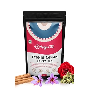 udyan tea kashmiri saffron kahwa green tea - 100g 50 cups  natural ingredients loose leaf tea  antioxidant-rich blend premium tea for better digestion amp detox