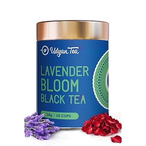 udyan tea lavender bloom black tea - 50g 25 cups  aromatic lavender amp rose petal blend  promotes sleep amp stress relief  loose leaf  relaxing floral rose tea