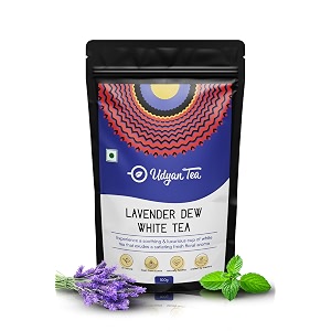 udyan tea lavender dew white tea - 100g  soothing floral blend with lavender rose amp mint  fresh loose leaf  rich in antioxidants for healthy skin