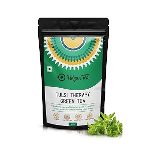 udyan tea tulsi therapy green tea  natural immunity booster  green tea with holy basil tulsi leaves  antioxidant-rich herbal blend  100g