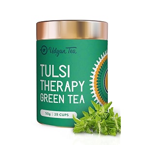 udyan tea tulsi therapy green tea  natural immunity booster  green tea with holy basil tulsi leaves  antioxidant-rich herbal blend  50g