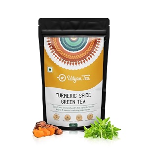 udyan tea turmeric spice green tea 100g 50 cups  ayurvedic blend with turmeric tulsi amp ginger  bold amp spicy flavor  better immunity amp health healing properties