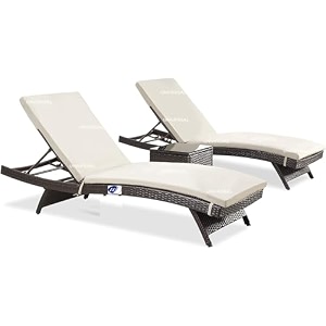 uf outdoor poolside lounger with adjustable backrest sun chaise recliner for terrace garden poolside for relaxation durable and stylish beige amp brown 2