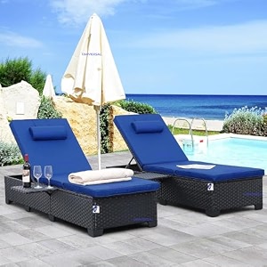 uf outdoor poolside lounger with adjustable backrest sun chaise recliner for terrace garden poolside for relaxation durable and stylish neavy blue amp black