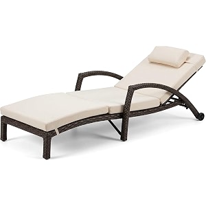 uf outdoor poolside lounger with adjustable backrest sun chaise recliner for terrace garden poolside for relaxation durable and stylish brown amp white