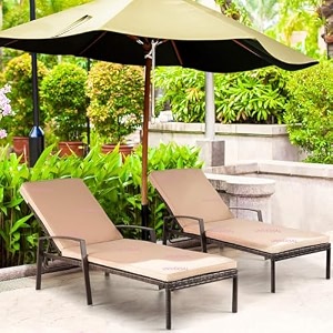 uf outdoor poolside lounger with adjustable backrest sun chaise recliner for terrace garden poolside for relaxation durable and stylish beige amp brown