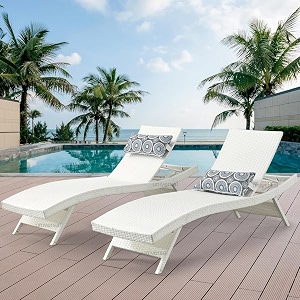 uf outdoor poolside lounger with adjustable backrest sun chaise recliner for terrace garden poolside for relaxation durable and stylish white 2 set of 2