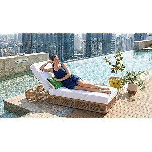 uf outdoor poolside lounger with adjustable backrest sun chaise recliner for terrace garden poolside for relaxation durable and stylish white amp beige