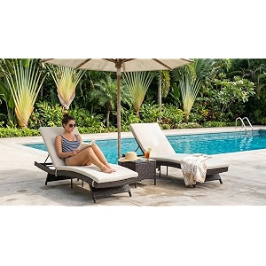 uf outdoor poolside lounger with adjustable backrest sun chaise recliner for terrace garden poolside for relaxation durable and stylish beige amp brown 2 lounger 1 side table