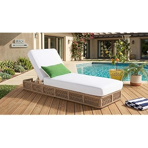 uf outdoor poolside lounger with adjustable backrest sun chaise recliner for terrace garden poolside for relaxation durable and stylish white amp beige