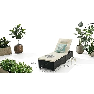 uf outdoor poolside lounger with adjustable backrest sun chaise recliner for terrace garden poolside for relaxation durable and stylish cream amp balck single