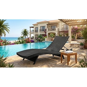 uf outdoor poolside lounger with adjustable backrest sun chaise recliner for terrace garden poolside for relaxation durable and stylish- black