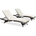 UF Outdoor Poolside Lounger with Adjustable Backrest Sun Chaise Recliner for Terrace Garden Poolside for Relaxation Durable and Stylish (Beige &amp; Brown 2)