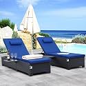 UF Outdoor Poolside Lounger with Adjustable Backrest Sun Chaise Recliner for Terrace Garden Poolside for Relaxation Durable and Stylish (Neavy Blue &amp; Black)