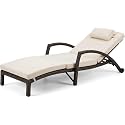 UF Outdoor Poolside Lounger with Adjustable Backrest Sun Chaise Recliner for Terrace Garden Poolside for Relaxation Durable and Stylish (Brown &amp; White)