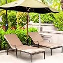 UF Outdoor Poolside Lounger with Adjustable Backrest Sun Chaise Recliner for Terrace Garden Poolside for Relaxation Durable and Stylish (Beige &amp; Brown)