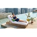 UF Outdoor Poolside Lounger with Adjustable Backrest Sun Chaise Recliner for Terrace Garden Poolside for Relaxation Durable and Stylish (White &amp; Beige)