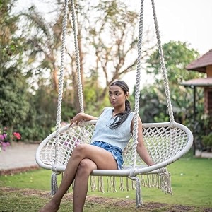 ugaoo cotton rope 2 seater swing chair for adults amp kids  sturdy hanging hammock for balcony outdoor home patio garden indoor 200 kg capacity white