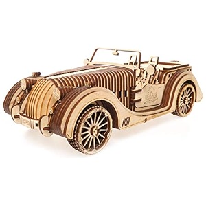 ugears roadster vm-01  collectible cars wooden gear puzzle  classic car model diy kits for adults  hand-crank powered puzzle functional vehicles with working pistons wheels shocks