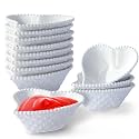 UIBFCWN 12 Pack Ceramic Mini Dipping Bowls, 3 inch Soy Sauce Dish Set, 1.7 oz Heart Shaped Small Dip Bowl for Side Dish, Multipurpose Serving Bowls for Ketchup, Sushi