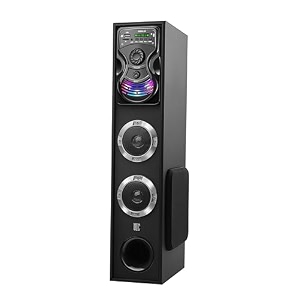 uic dj mini-80w 525 inch single bluetooth party subwoofer floor standing speaker 3 inch dual satellites with extreme bass mic slot aux usb fm amp remote control black uic-twr-5106