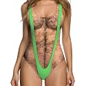 uideazone Women Funny Chest Muscle Deep V Backless One Piece Bathing Suit