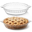 Uiifan 2 Pcs Mini Glass Pie Pan 9 Inches, Clear Baking Dish with Handles