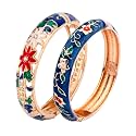 UJOY Cloisonne Bangle Colorful Enamel Filigree Rose Flower Hollowed Crystal Bracelet for Women Gifts 88A09