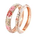 UJOY Cloisonne Bangle Colorful Enamel Filigree Rose Flower Hollowed Crystal Bracelet for Women Gifts 88A09