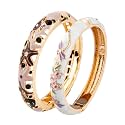 UJOY Cloisonne Bangle Colorful Enamel Filigree Rose Flower Hollowed Crystal Bracelet for Women Gifts 88A09