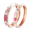 UJOY Cloisonne Bangle Colorful Enamel Filigree Rose Flower Hollowed Crystal Bracelet for Women Gifts 88A09