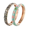 UJOY Cloisonne Bracelet Butterfly Hinge Indian Cuff Bangle Enameled Jewelry Flower Bracelets for Women Gift Box 55A114