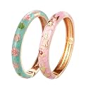 UJOY Cloisonne Bracelet Butterfly Hinge Indian Cuff Bangle Enameled Jewelry Flower Bracelets for Women Gift Box 55A114
