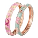 UJOY Cloisonne Bracelet Butterfly Hinge Indian Cuff Bangle Enameled Jewelry Flower Bracelets for Women Gift Box 55A114