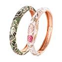 UJOY Fashion Cloisonne Bracelets Set Plated Enameled Jewelry Spring Hinged Metal Cuff Bangles Gift Box Packed