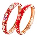 UJOY Fashion Cloisonne Bracelets Set Plated Enameled Jewelry Spring Hinged Metal Cuff Bangles Gift Box Packed