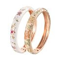 UJOY Fashion Cloisonne Bracelets Set Plated Enameled Jewelry Spring Hinged Metal Cuff Bangles Gift Box Packed