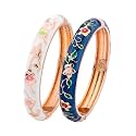 UJOY Fashion Cloisonne Bracelets Set Plated Enameled Jewelry Spring Hinged Metal Cuff Bangles Gift Box Packed