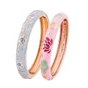 UJOY Fashion Cloisonne Bracelets Set Plated Enameled Jewelry Spring Hinged Metal Cuff Bangles Gift Box Packed