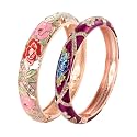 UJOY Vintage Jewelry Cloisonne Handcrafted Enameled Gorgeous Rhinestone Rose Hinged Cuff Bracelet Bangles Gifts 88A10